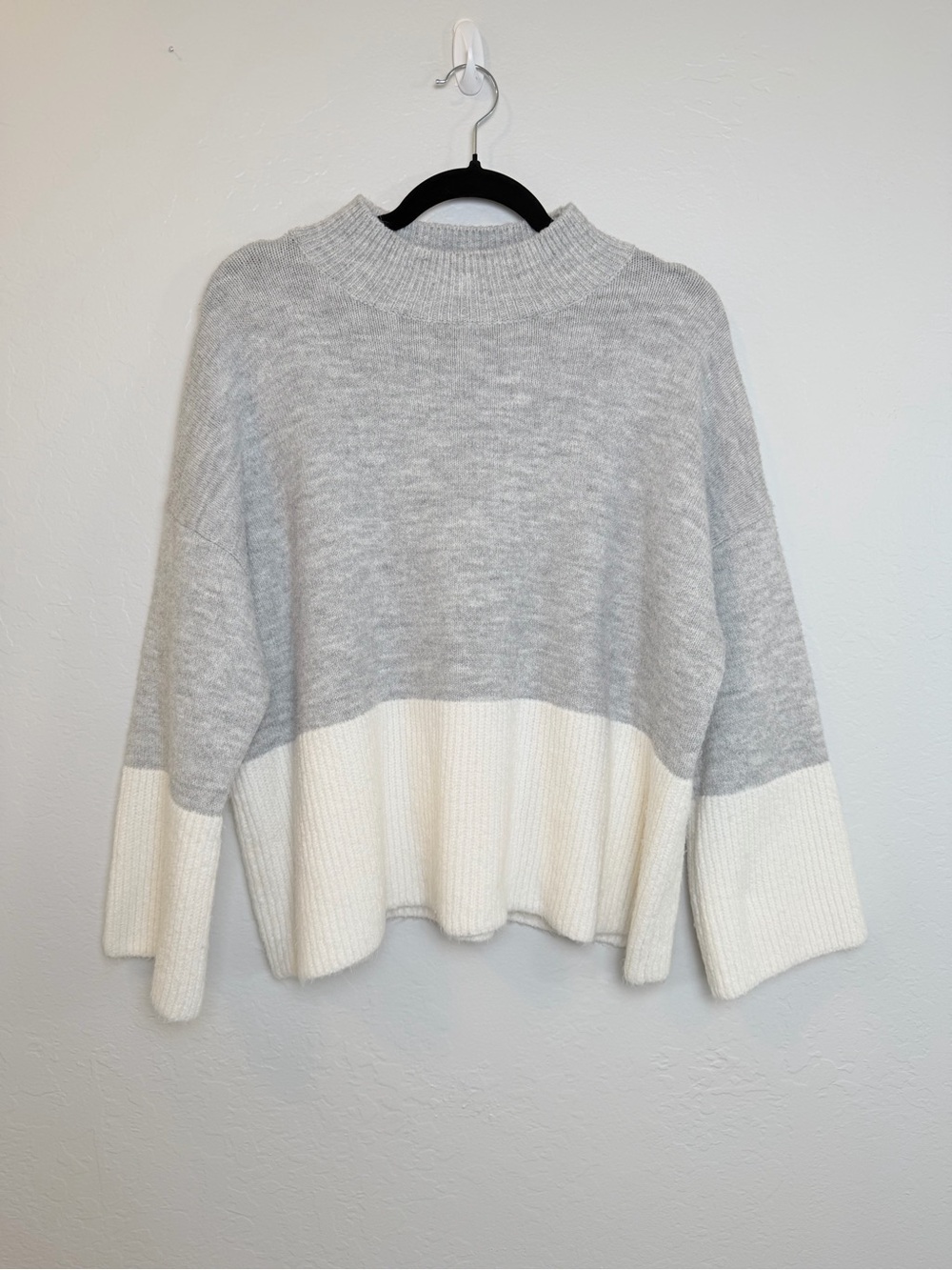 World Market Gray and Cream Colorblock Boxy Crewneck Sweater O/S